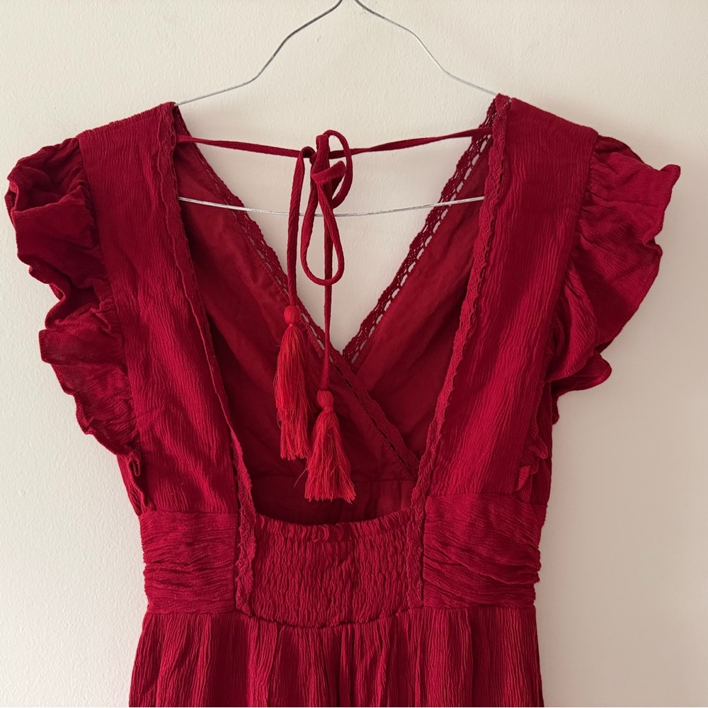 NWT Altar’d State Midi Ruffle Dress in Burgundy Red Size XS Holiday Party Guest - Picture 8 of 16